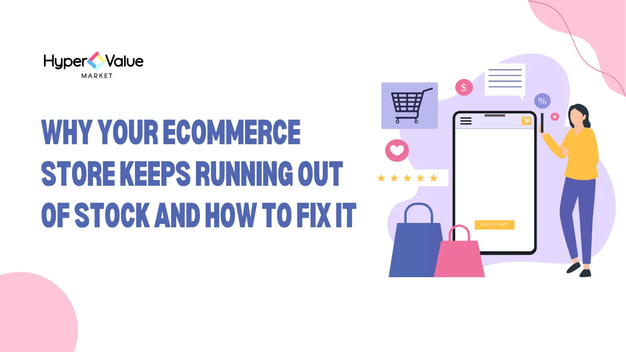 ecommerce-stockout-banner-with-woman-shopping-on-phone-empty-cart-icons-and-tips-to-fix-inventory-issues